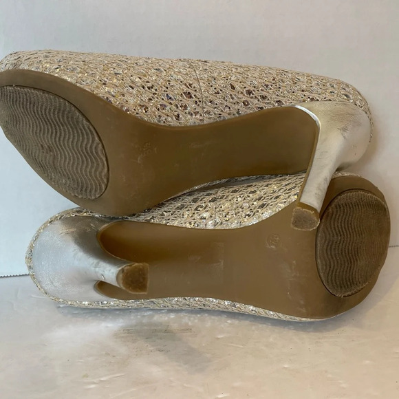 Coach Silver Glitter Peep Toe Stilettos Heels Shoes Size 8 1/2 M - Picture 10 of 12
